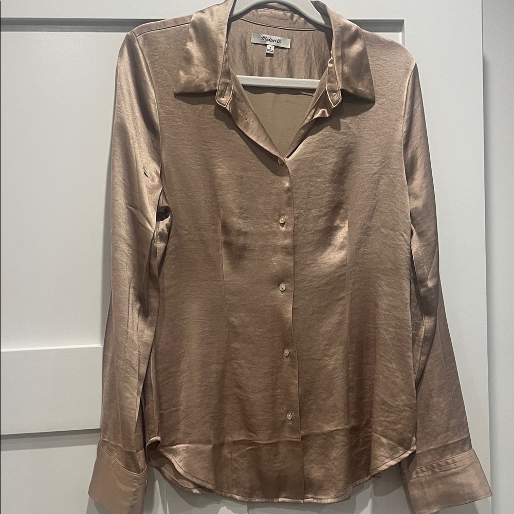 NWOT-Madewell Satin Button-Down Shirt in Bronze